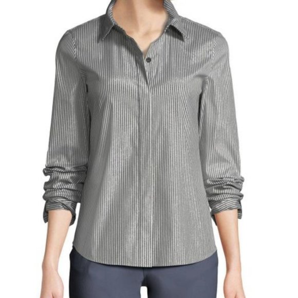 Lafayette 148 Gray Phaedra Metallic Striped Blouse - Picture 1 of 11